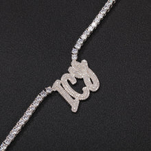 Load image into Gallery viewer, Name Necklace Brush Custom Double Layer Letters Pendant Tennis Chain Iced Out
