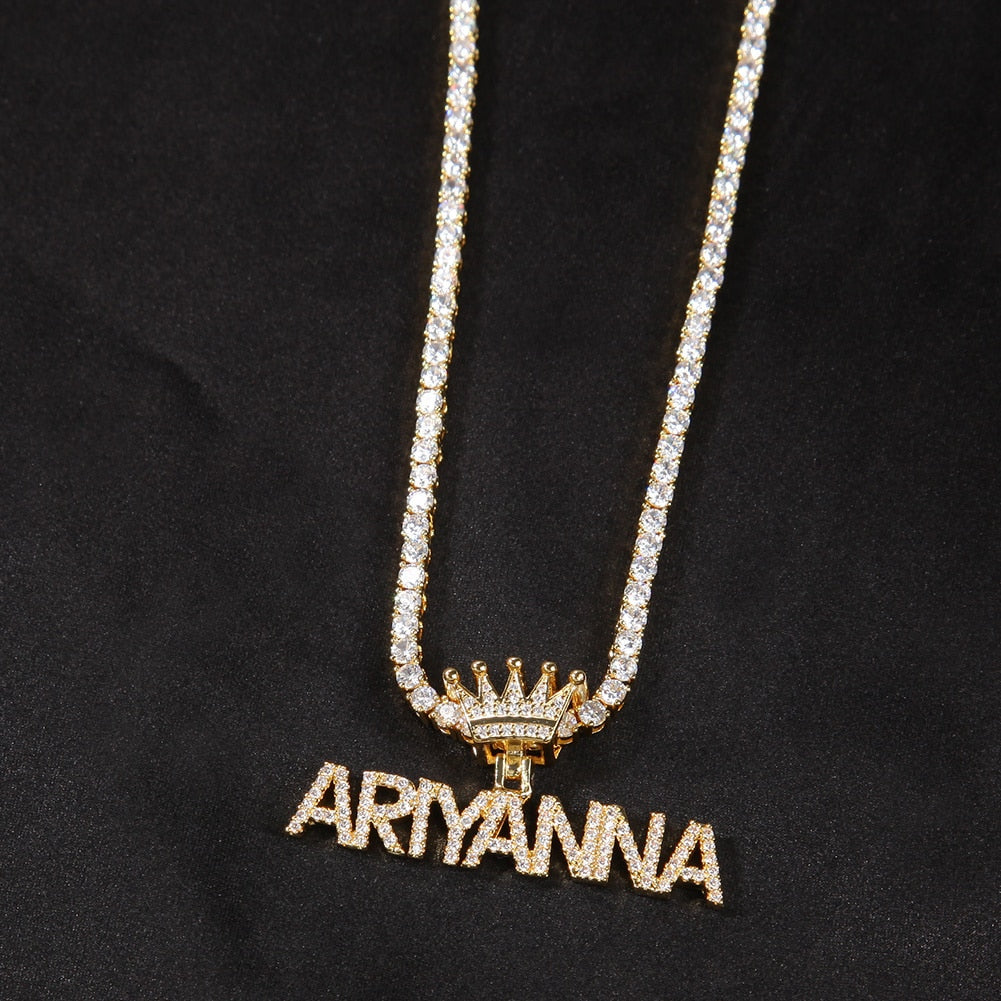 Name Necklace Mini Letter With Crown Custom Personalized Necklace Cubic Zirconia Fashion Jewelry