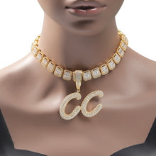 Load image into Gallery viewer, Custom Two Tone Pendant Name Necklace Cursive Letters Iced Out Cubic Zirconia Baguette
